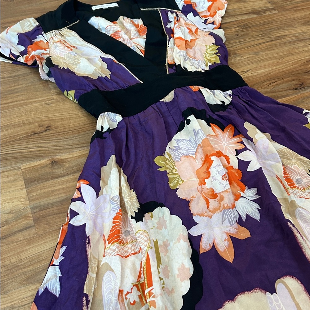 Corey Lynn Calter Anthropologie Vintage Silk Floral Empire Waist Dress A-Line 4